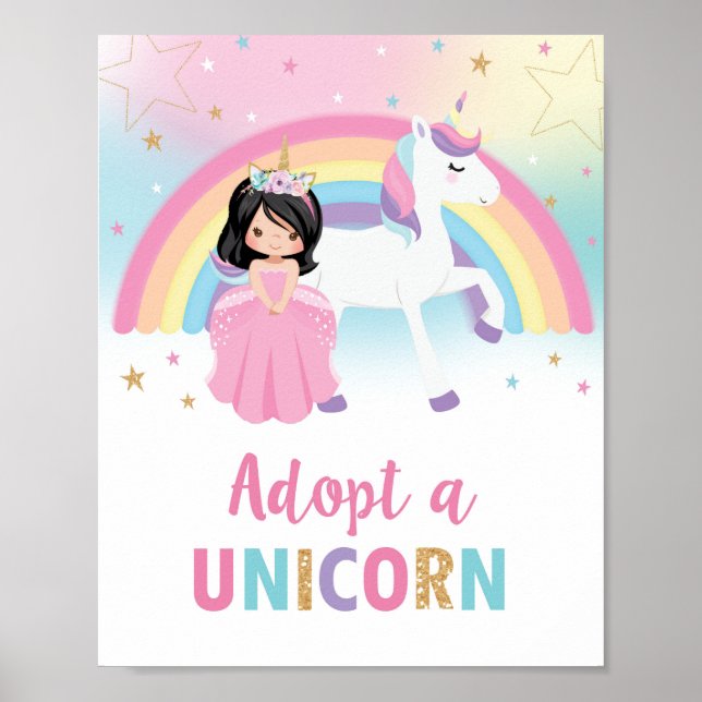Poster Adopter une princesse Unicorn et un signe d'annive (Devant)
