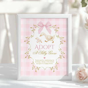 Poster Adoptez une oie idiote rose Gingham 1er anniversai