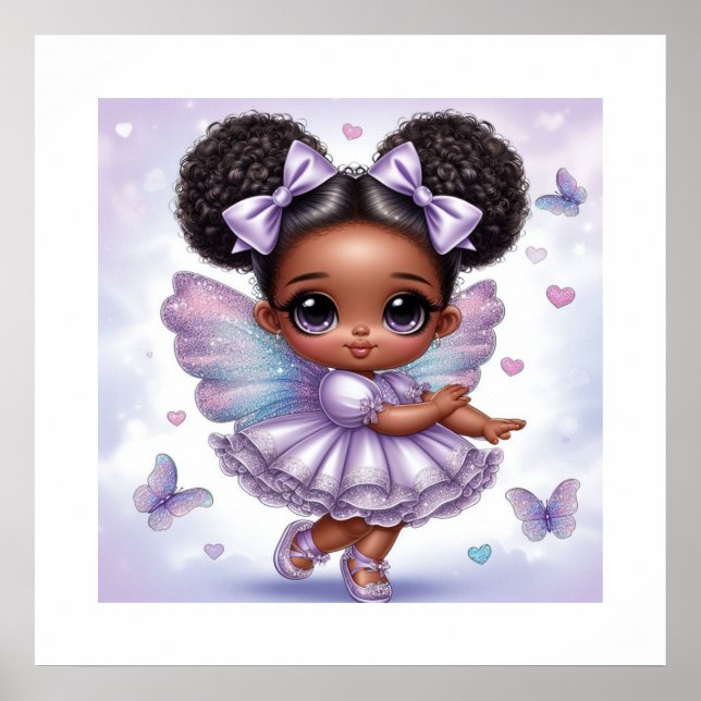 Poster Adorable Afro Puff Baby Girl Pastel Purple (Devant)