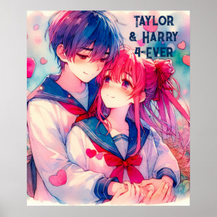 Poster Adorable Anime Thème Saint Valentin Personnalisé