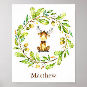 Poster Adorable aquarelle Moose Nursery Art