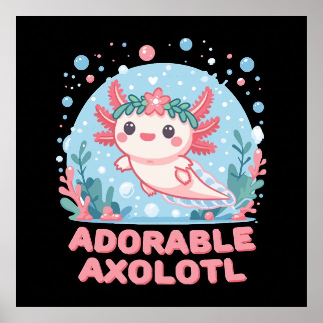 Poster Adorable Axolotl Cutesse aquatique (Devant)