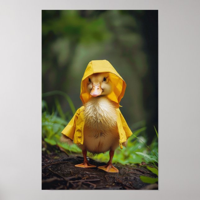 Poster adorable Baby Duck in Yellow Rain (Devant)
