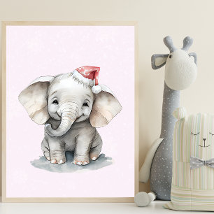 Poster Adorable Baby Elephant Le Jour De Neige Rose