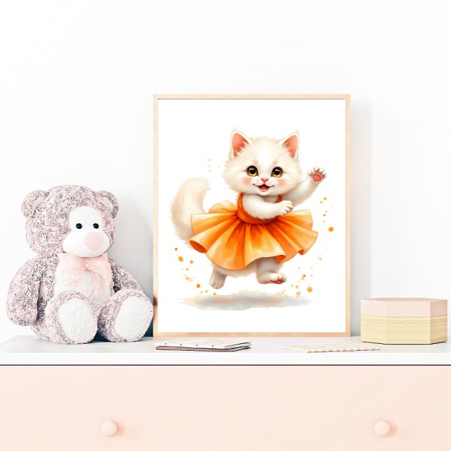 Poster Adorable Ballerine Chatte Blanche en Tutu Orange (Créateur téléchargé)