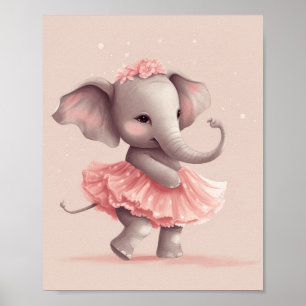 Poster Adorable bébé éléphant rose avec robe à pois