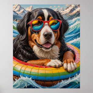 Poster Adorable Bernese Mountain Dog aime Voyage en flott
