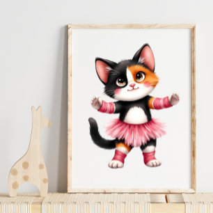 Poster Adorable chaton calico ballerine en tutu rose 