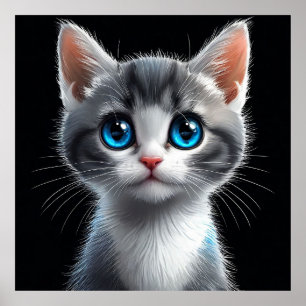 Poster Adorable chaton gris aux yeux bleus saisissants