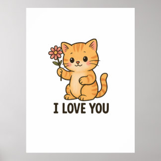 Poster Adorable chaton tenant une fleur – JE T'AIME Migno