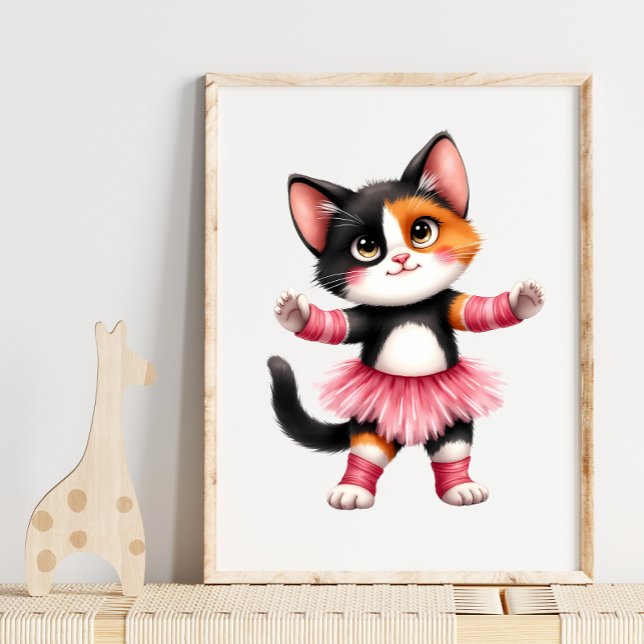 Poster Adorable Chatte Calico Danseuse en Tutu Rose  (Créateur téléchargé)