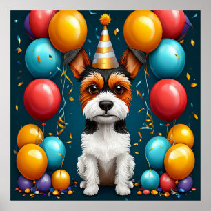 Poster Adorable chiot fête l'anniversaire