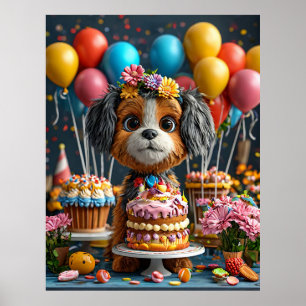 Poster Adorable chiot fête l'anniversaire