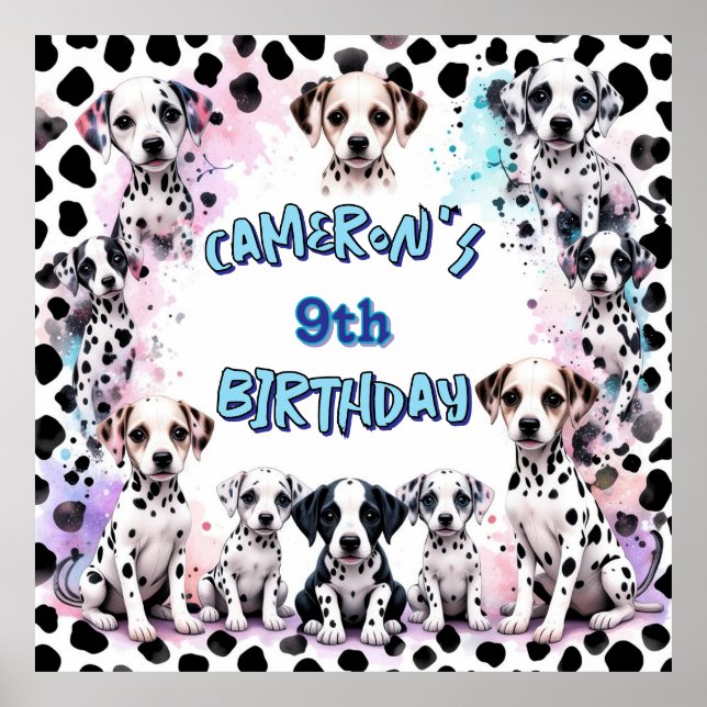 Poster Adorable Dalmatie Chiot Aquarelle Anniversaire (Devant)