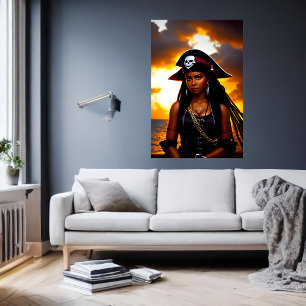 Poster Adorable Dame des Caraïbes Pirate   Art AI