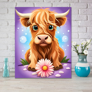 Poster Adorable Fantaisiste Vache Écossaise des Highlands