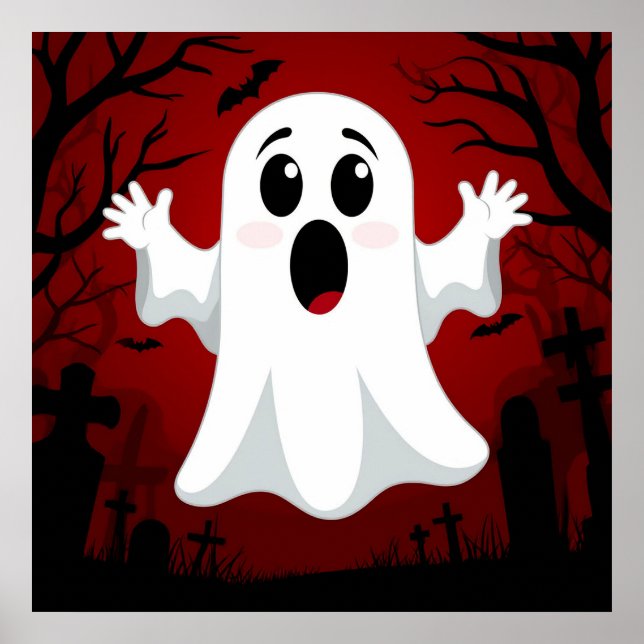 Poster Adorable Fantôme de Dessin en Halloween Éffrayant (Devant)