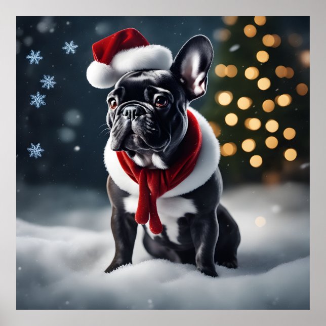 Poster Adorable Festif de Noël Français Bulldog en Neige (Devant)
