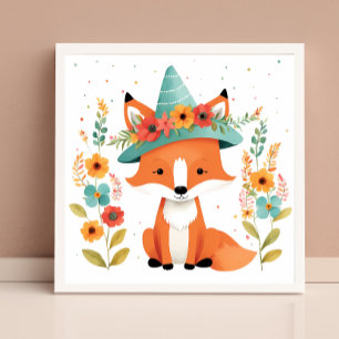 Poster Adorable Floral Red Fox Nursery Wall Art