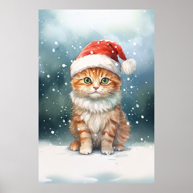 Poster Adorable Gingembre Chat Chat Kitten Dans La Neige (Devant)