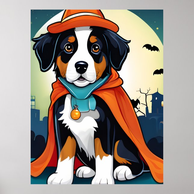Poster Adorable Halloween Bernese Mountain Dog (Devant)