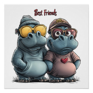 Poster Adorable Hippo Best Friends Wall Art