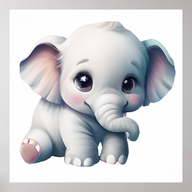 Poster adorable Kawaii Baby Elephant (Devant)
