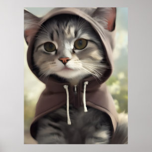Poster Adorable Kitten portant un Sweat - shirt à capuche