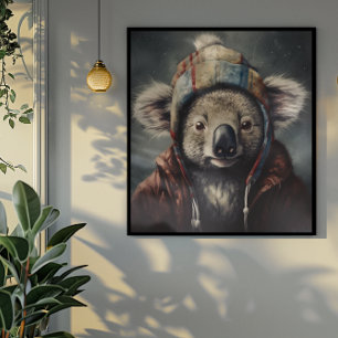 Poster Adorable koala portant mignon casquette d'hiver