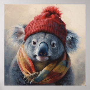 Poster Adorable koala portant mignon casquette d'hiver