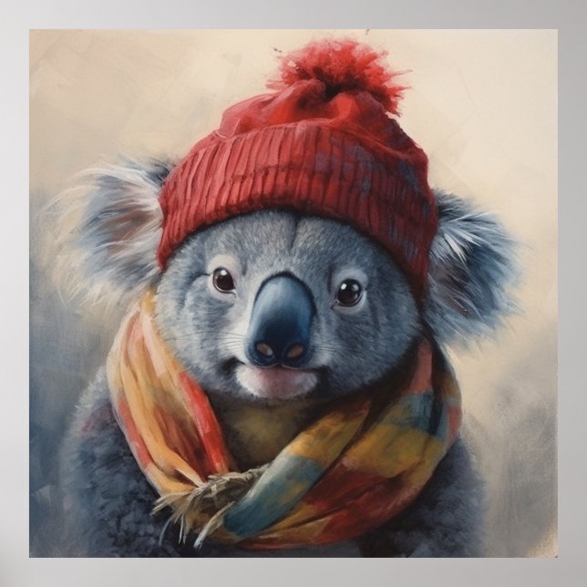 Poster Adorable koala portant mignon casquette d'hiver (Devant)