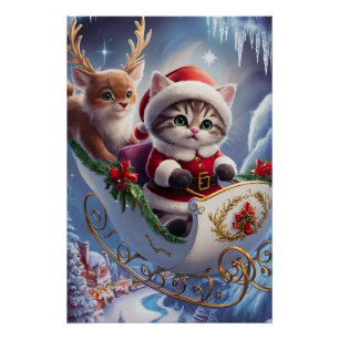 Poster Adorable Maine Coon Santa Claus Kitten à Enchante