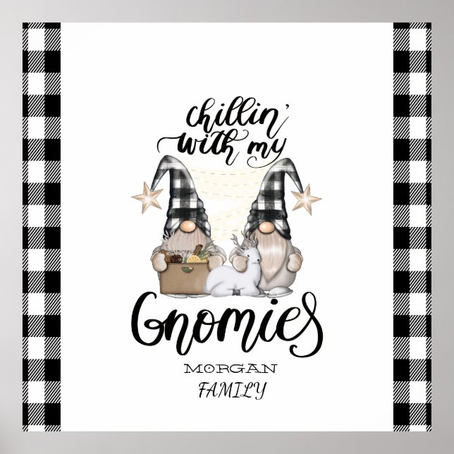 Poster Adorable mignonne Gnomes Black Buffalo Plaid (Devant)