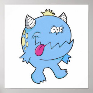 Poster adorable monstre de chomper à la langue bleue