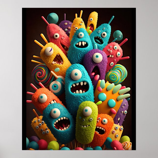 Poster Adorable Monstres de bonbons (Devant)