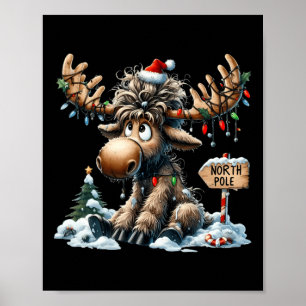 Poster Adorable Moose de Noël Joyeux Noël Hommes de Noël