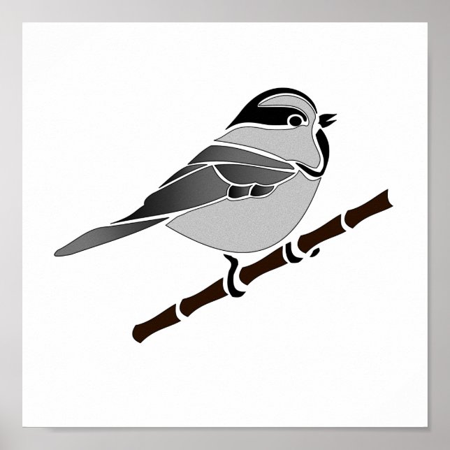 Poster Adorable Mountain Chickadee Bird Illustrated (Devant)