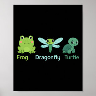 Poster Adorable Nature Frog Dragonfly Turtle Design