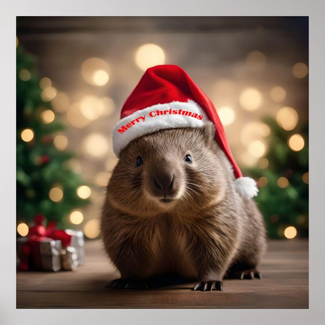Poster adorable Noël Wombat, (Devant)