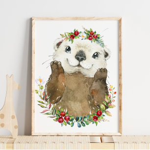 Poster Adorable Nourriture Florale Otter de mer   Impress