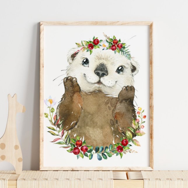 Poster Adorable Nourriture Florale Otter de mer | Impress (Créateur téléchargé)