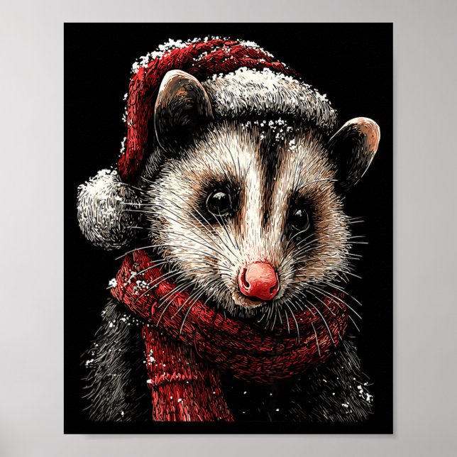 Poster Adorable Ossum In Santa Hat Snowy Winter Christmas (Devant)