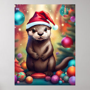 Poster adorable Otter de Noël