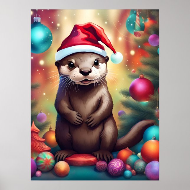 Poster adorable Otter de Noël (Devant)