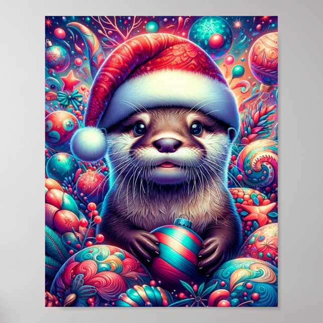 Poster Adorable Otter de Noël Festif (Devant)