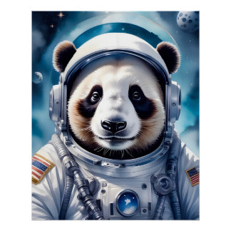 Poster Adorable Ours de Panda en combinaison astronaute d