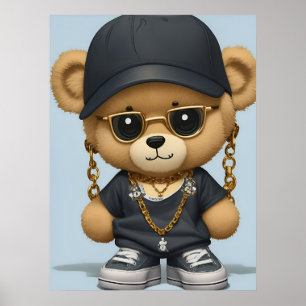 Poster Adorable Ours en Teddy en style Hip hop AI Art