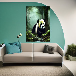 Poster Adorable Panda dans la forêt profonde AI Art Pos