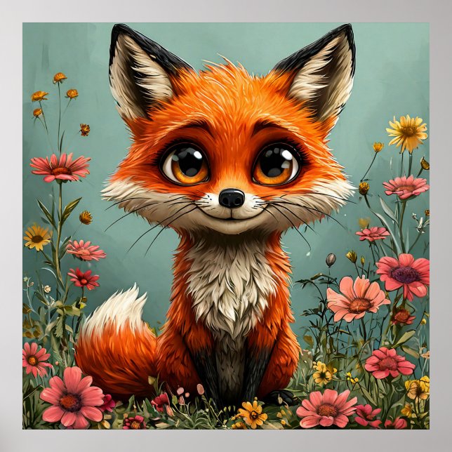 Poster adorable Renard de dessin (Devant)