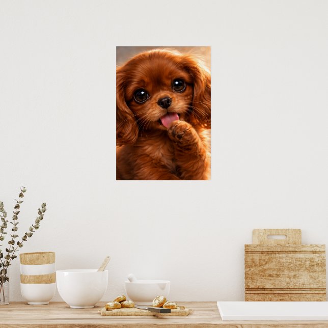 Poster Adorable Ruby Cavalier Spaniel (Cuisine)